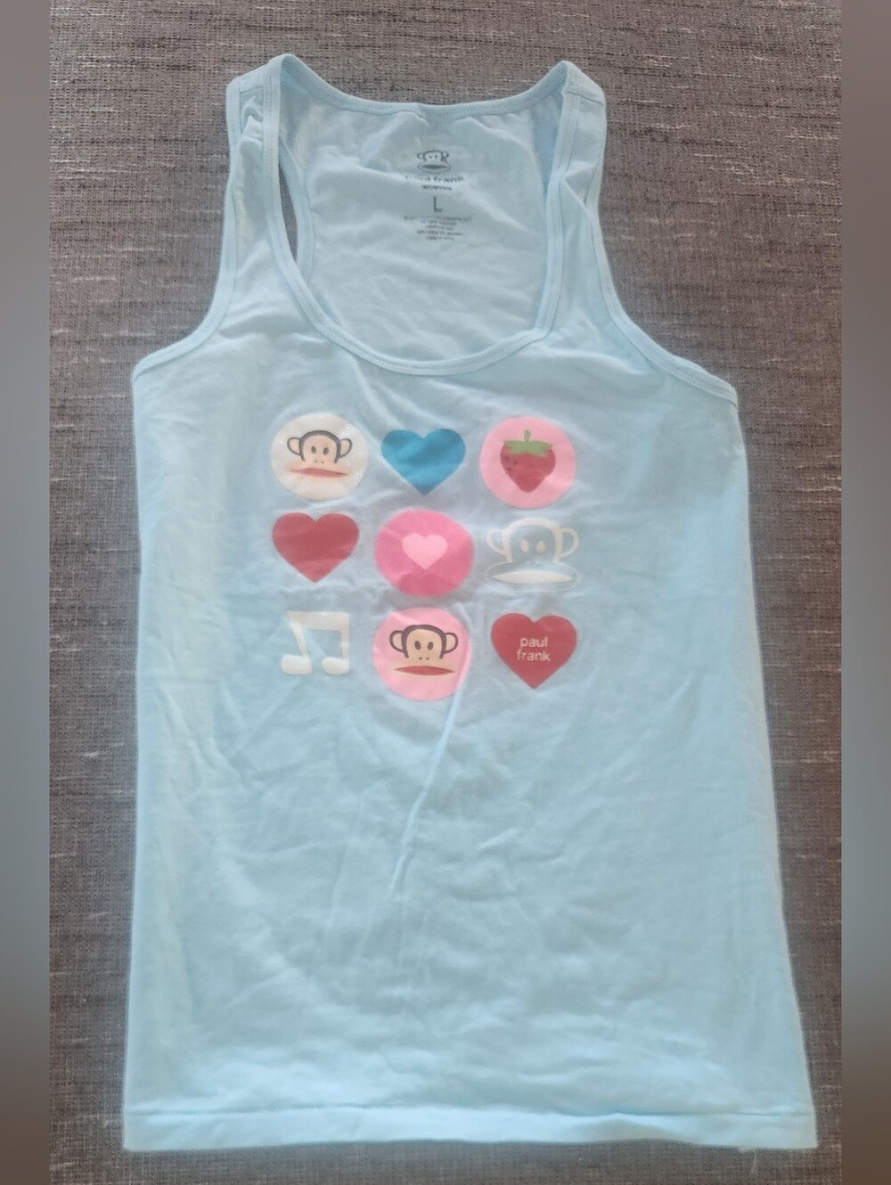 New Paul Frank Light Blue Sleep Tank with Hearts L